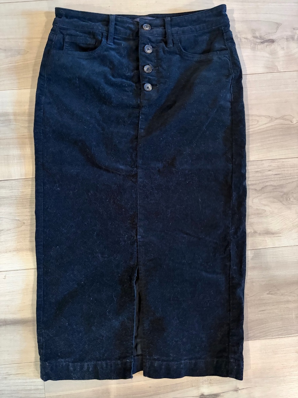 NYDJ Black Button-Front Corduroy Pencil Skirt